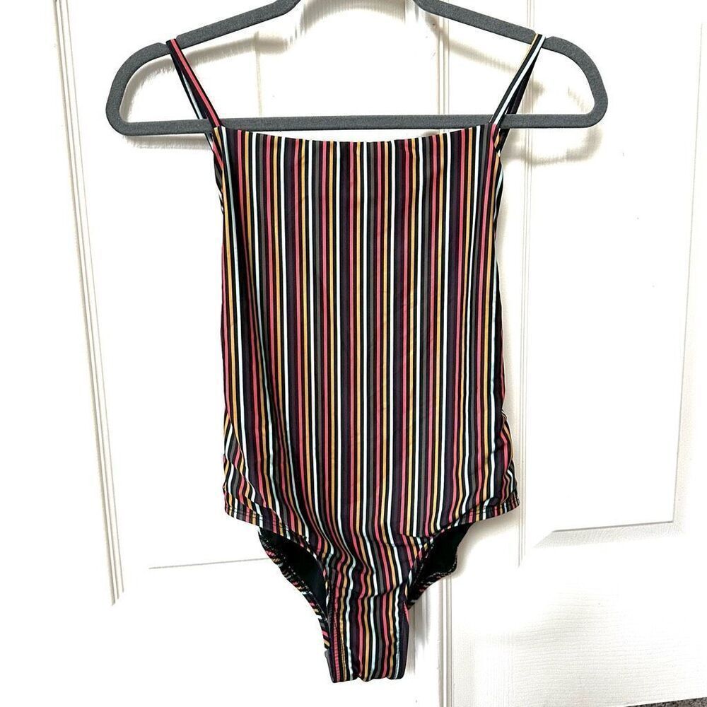 Free Press black striped one piece swimsuit